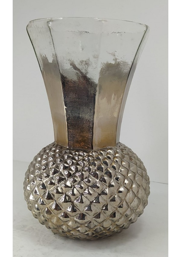 Lucky Art Cam Üzerine Gümüş Sırlı Fıstık Motifli Vazo
