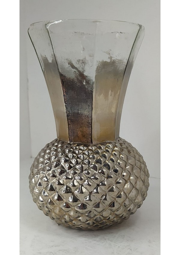 Lucky Art Cam Gümüş Sırlı Gövdesi Yuvarlak Fıstık Motifli Vazo