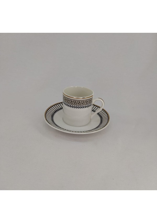 PAÇİ Porselen SOPHIA Collection Beyaz Üzerine Siyah ve Altın şeritli 6lı türk kahvesi fincan takımı