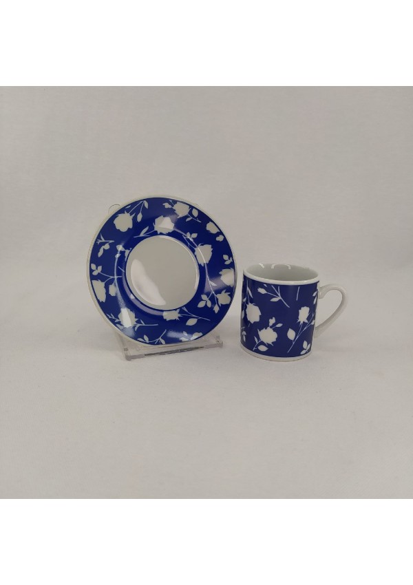 Paçi Porselen Melıssa Collection Lacivert Üzerine Beyaz Gül Ve Yaprak Desenli 6 Lı Türk Kahvesi Fincan Kahvesi Takımı