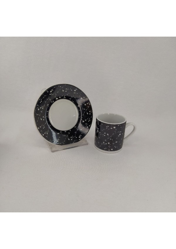 Paçi Porselen Lında Collection Siyah Üzerine Beyaz Tomurcuk Desenli 6 Lı Türk Kahvesi Fincan Takımı