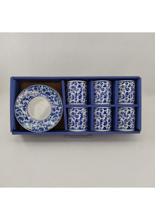 Paçi Porselen Dalıa Collection Beyaz Üzerine Lacivert Ebruli Desenli 6 Lı Türk Kahvesi Fincan Takımı