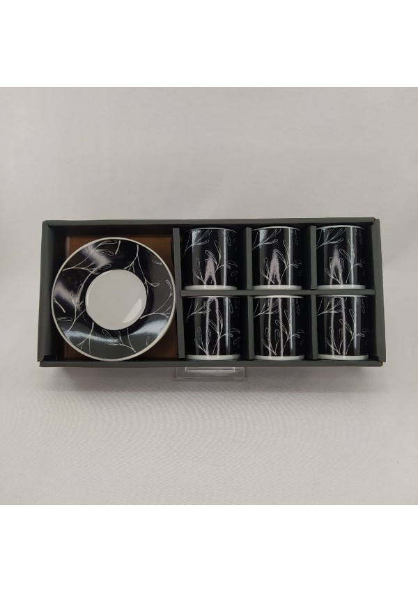 Paçi Porselen Camelıa Collection Siyah Üzerine Beyaz Zeytin Dalı Deseni 6 Lı Türk Kahvesi Fincan Takımı