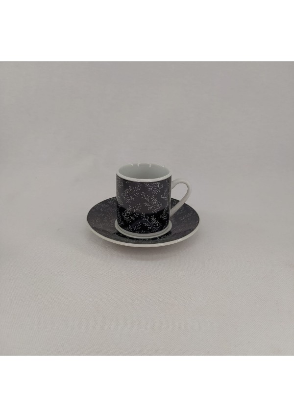 Paçi Porselen Lında Collection Siyah Üzerine Beyaz Tomurcuk Desenli 6 Lı Türk Kahvesi Fincan Takımı