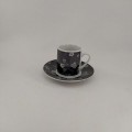 Paçi Porselen Camelıa Collection Siyah Üzerine Beyaz Çiçek Desenli 6 Lı Türk Kahvesi Fincan Takımı