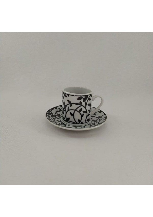 Paçi Porselen Camelıa Collection Beyaz Üzerine Siyah Dal Ve Yaprak Desenli 6 Lı Türk Kahvesi Fincan Takımı