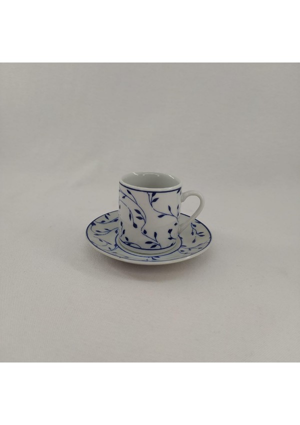 Paçi Porselen DALIA Collection Beyaz Üzerine Mavi Dallı Yapraklı Sarmaşık Desenli 6'lı Türk Kahvesi Fincan Takımı