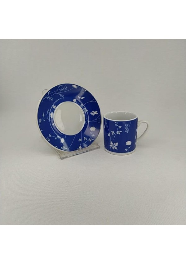 Paçi Porselen DALIA Collection Mavi Üzerine Beyaz Dal Desenli 6'LI Türk Kahvesi Fincan Takımı
